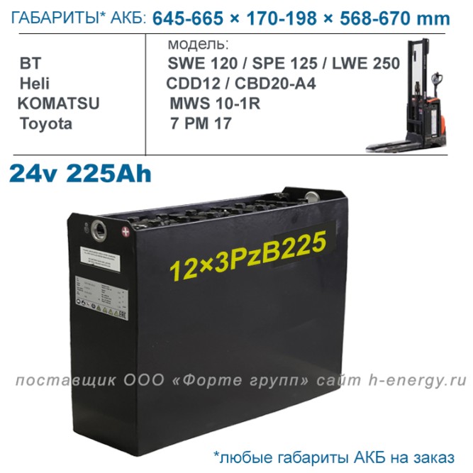 12×3 PzB 225 аккумулятор 24v 225Ah