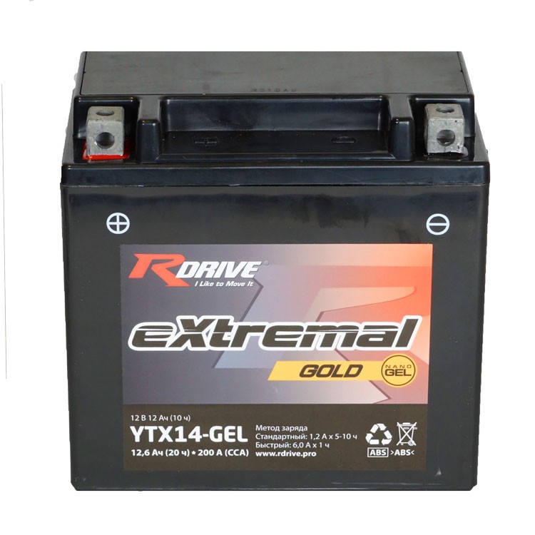 RDrive eXtremal Gold YTX14, ток 200 Ампер, стартерный АКБ для ...