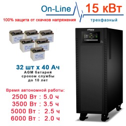 ИБП 15кВт On-Line + 32×40Ah Ventura