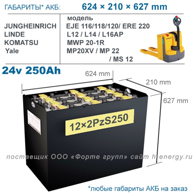 12×2 PzS 250 аккумулятор 24v 250Ah