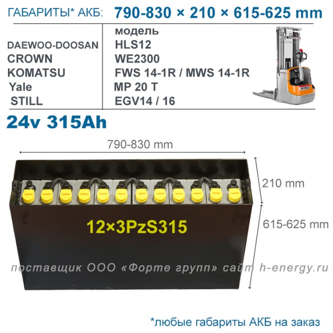 12×3 PzS 315 аккумулятор 24v 315Ah