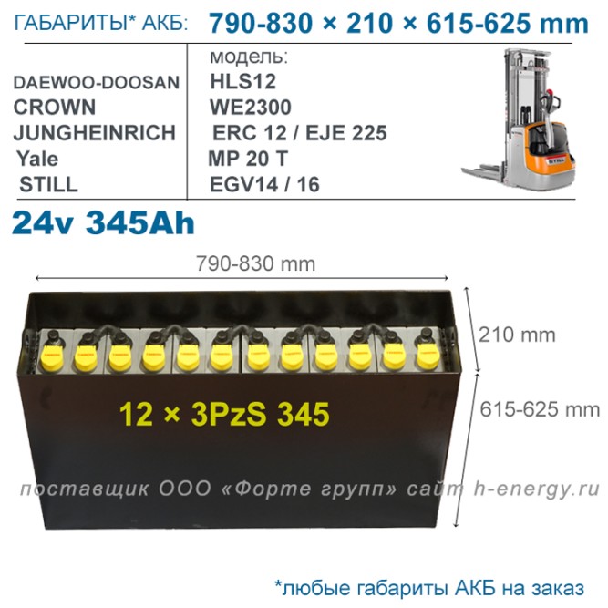 12×3 PzS 345 аккумулятор 24v 345Ah