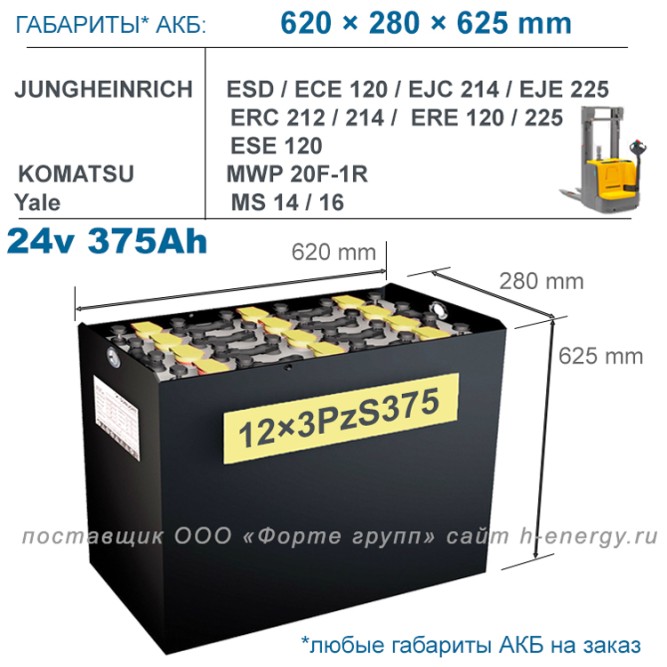 12×3 PzS 375 аккумулятор 24v 375Ah