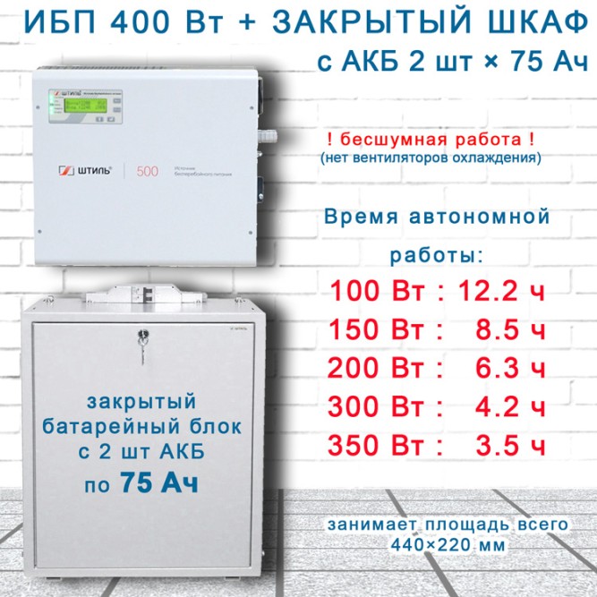 ИБП для котла Штиль SW500L + 2х75Ач + шкаф