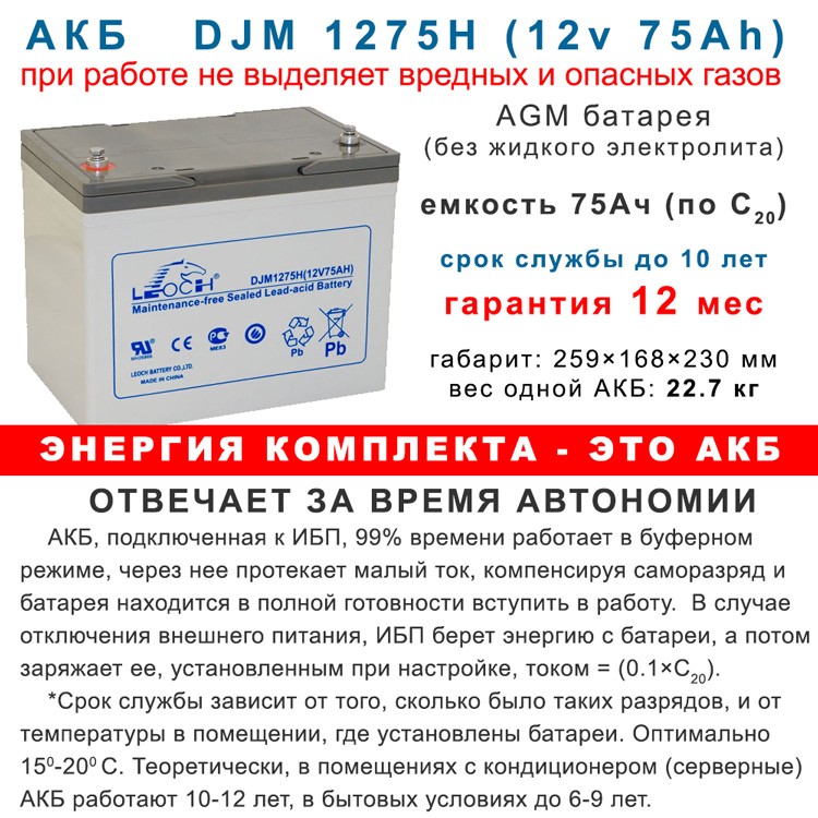 Энергия комплекта - АКБ на 75 Ач