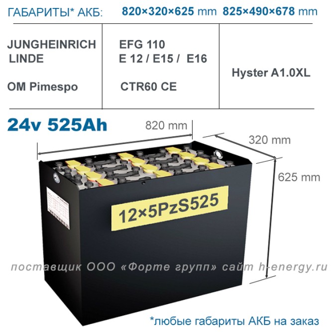12×5 PzS 525 аккумулятор 24v 525Ah