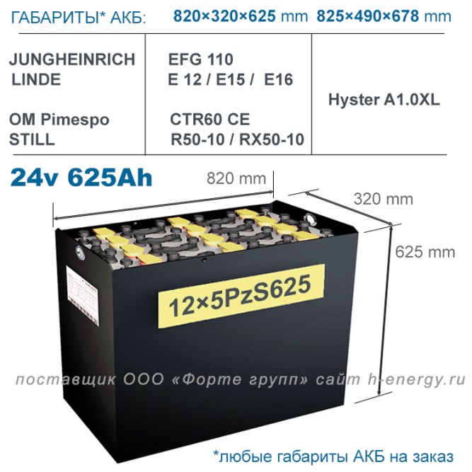 12×5 PzS 625 аккумулятор 24v 625Ah