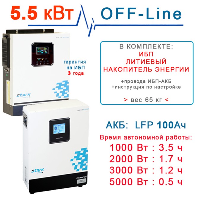 Комплект Stark 5500Вт MAX с LFP АКБ 100Ah