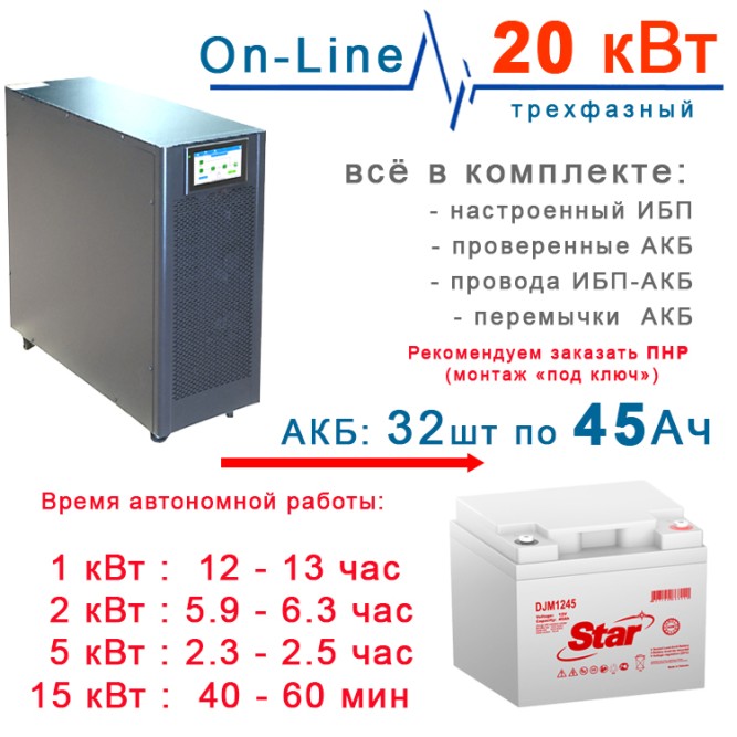 ИБП 20кВт Lanches + 32×45Ah Star
