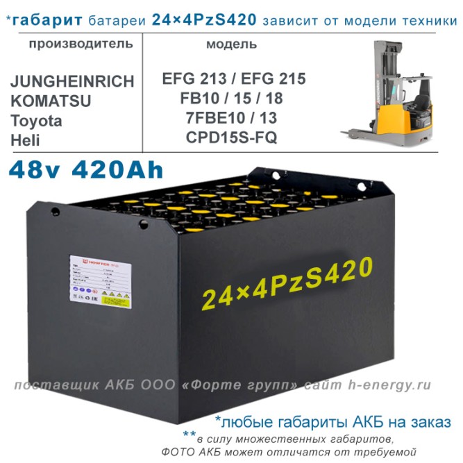 24×4 PzS 420 аккумулятор 48v 420Ah