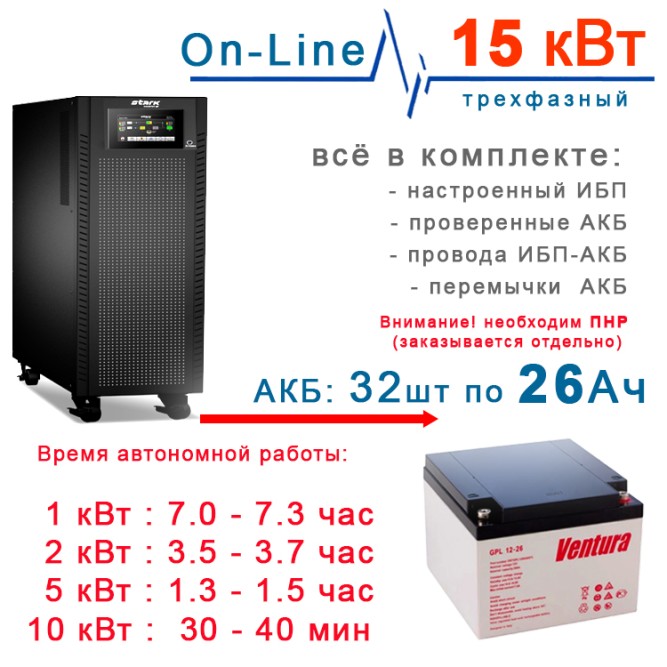 ИБП 15кВт Stark + 32×26Ah Ventura