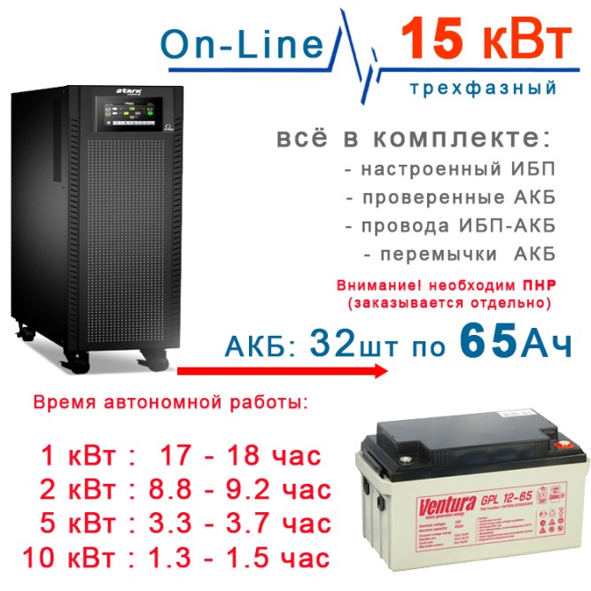 ИБП 15кВт Stark + 32×65Ah Ventura
