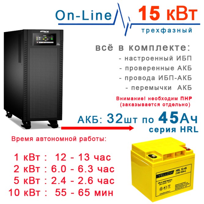 ИБП 15кВт Stark + 32×45Ah Yellow