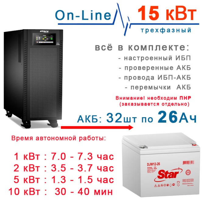 ИБП 15кВт Stark + 32×26Ah Star