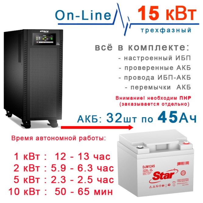 ИБП 15кВт Stark + 32×45Ah Star