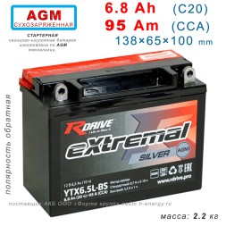 RDrive Silver YTX6.5L-BS