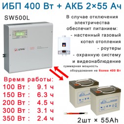 ИБП для котла Штиль SW500L + 2×55Ач Leoch