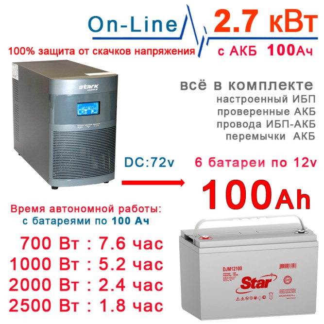 ИБП Stark 3 kVA On-Line + 6×100Ah Star