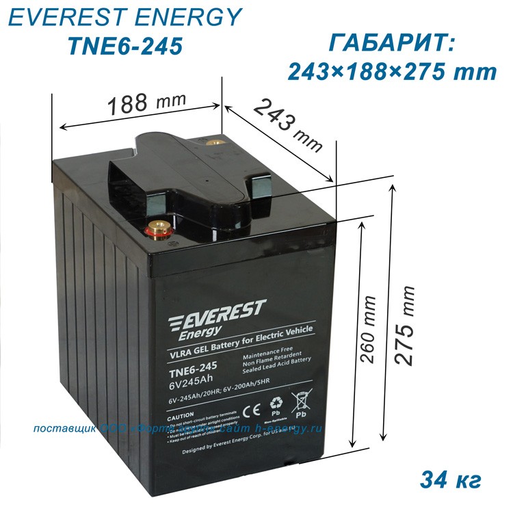 Габарит батареи TNE 6-245 243х188х275 mm