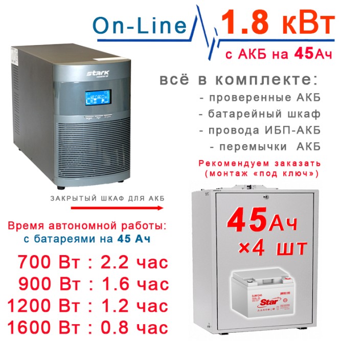 ИБП Stark 2kBa On-Line + 4×45Ah Star