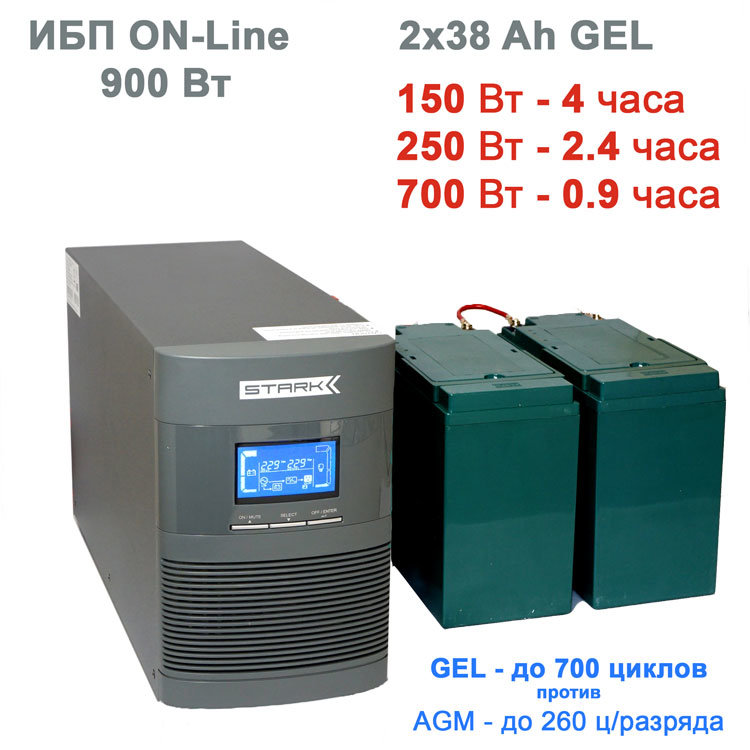 Для частых разрядов:  Stark On-Line + 2х6-EVF38 (45Ah) Gel.