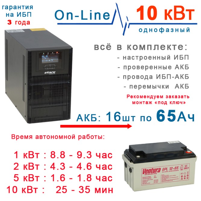 ИБП Stark 10kBa On-Line + 16×65Ah Ventura