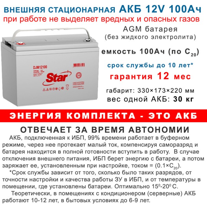 ИБП Stark 2kBa On-Line + 4х100Ah Star