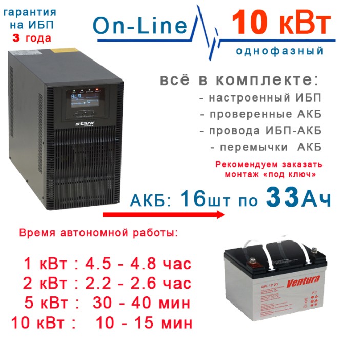 ИБП Stark 10kBa On-Line + 16×33Ah Ventura