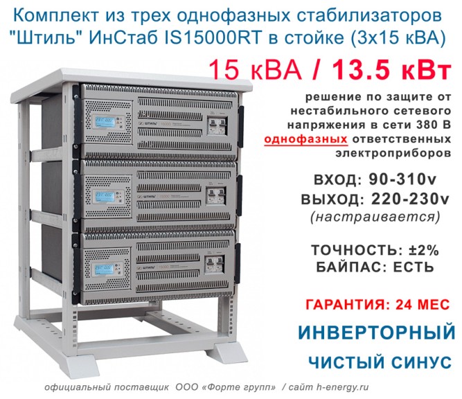 ИнСтаб IS15000RT в стойке (3x15 кВА)