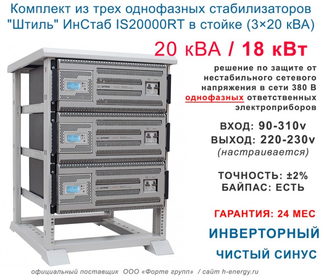 ИнСтаб IS20000RT в стойке (3×20 кВА)