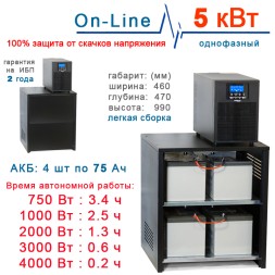 ИБП 5000Вт On-Line + 4х75Ah