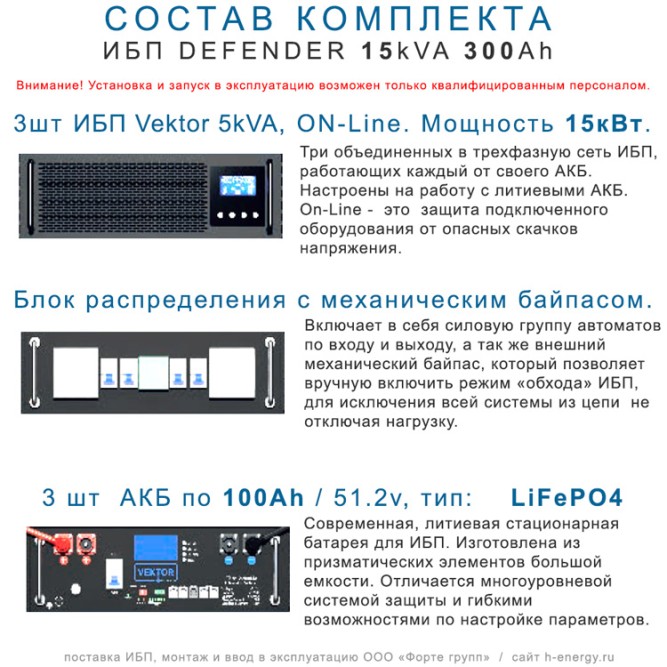 ИБП DEFENDER 15/300  трехфазный (15кВт, 300Ah)