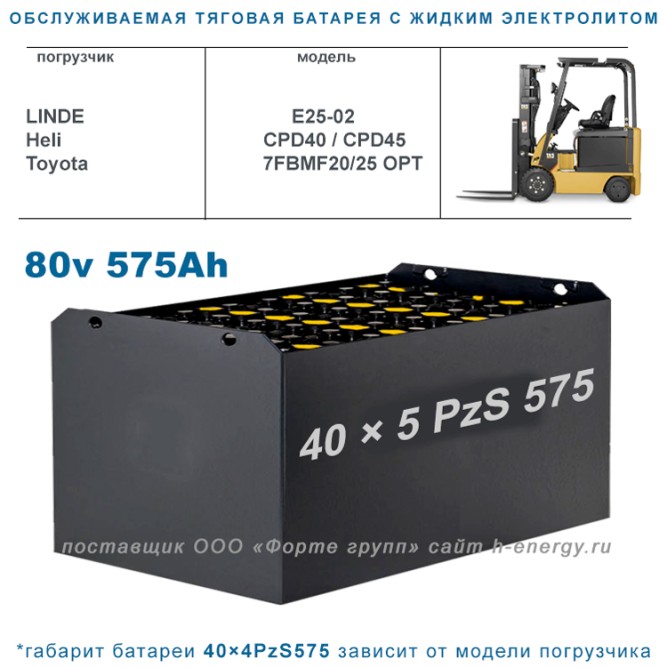 40×5 PzS 575 аккумулятор 80v 575Ah