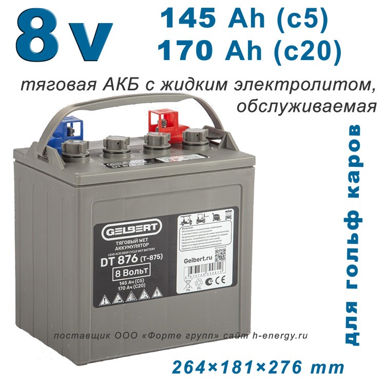 Аккумулятор Gelbert DT876 (8v 145/170ah)