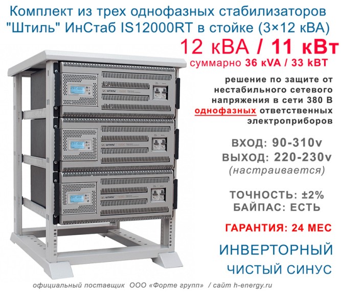 ИнСтаб IS12000RT в стойке (3x12 кВА)