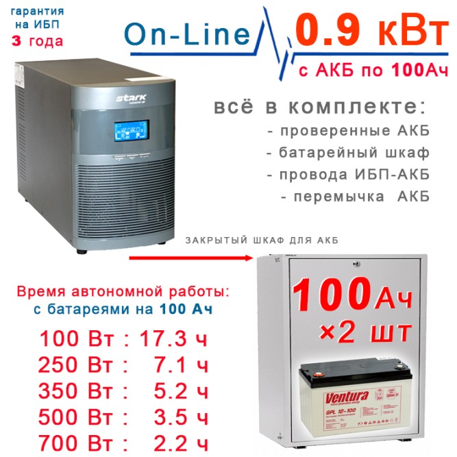 На все 100! Stark 1000 OnLine + 2×100Ah Ventura шкаф