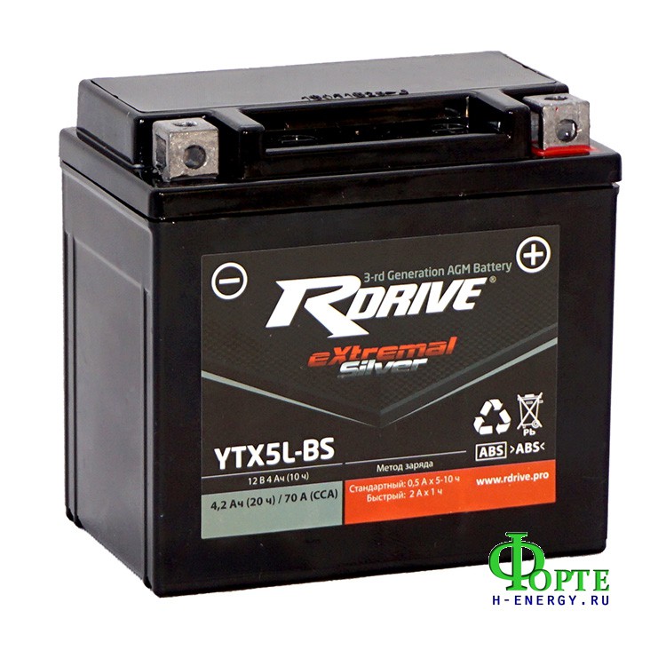 мотоаккумулятор  rdrive extremal silver
ytx5l-bs