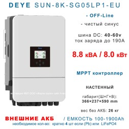Инвертор Deye SUN-8K-SG05LP1-EUSM2-P