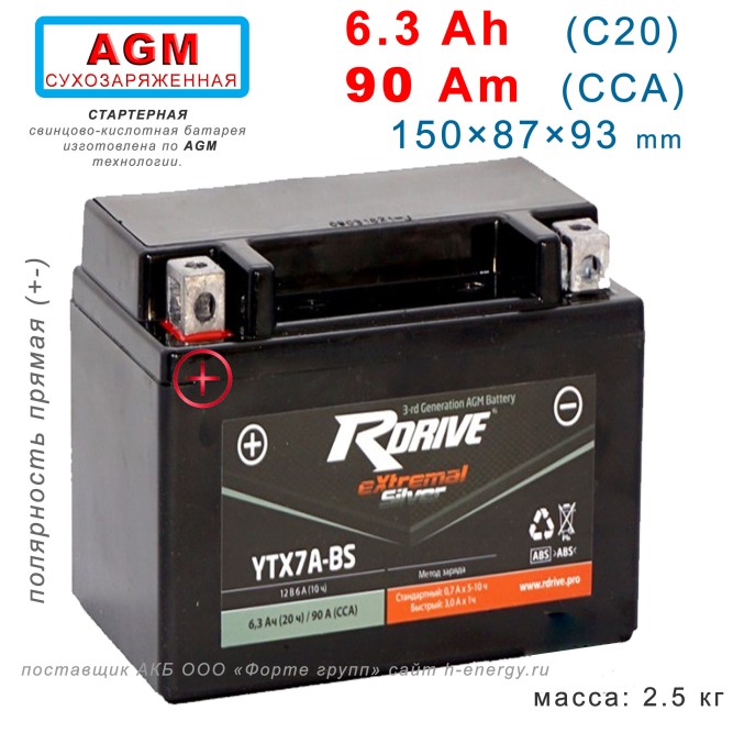 RDrive  Silver YTX7A-BS