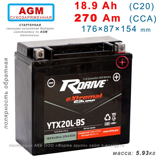 RDrive  Silver YTX20L-BS