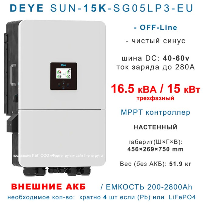 Инвертор Deye SUN-15K-SG05LP3-EU-SM2 трехфазный