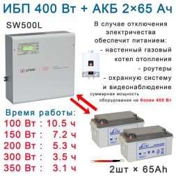 ИБП для котла Штиль SW500L + 2×65Ач Leoch