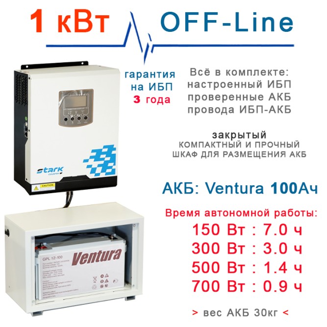 на котел и свет Stark 1000 INV LT с 100Ah АКБ